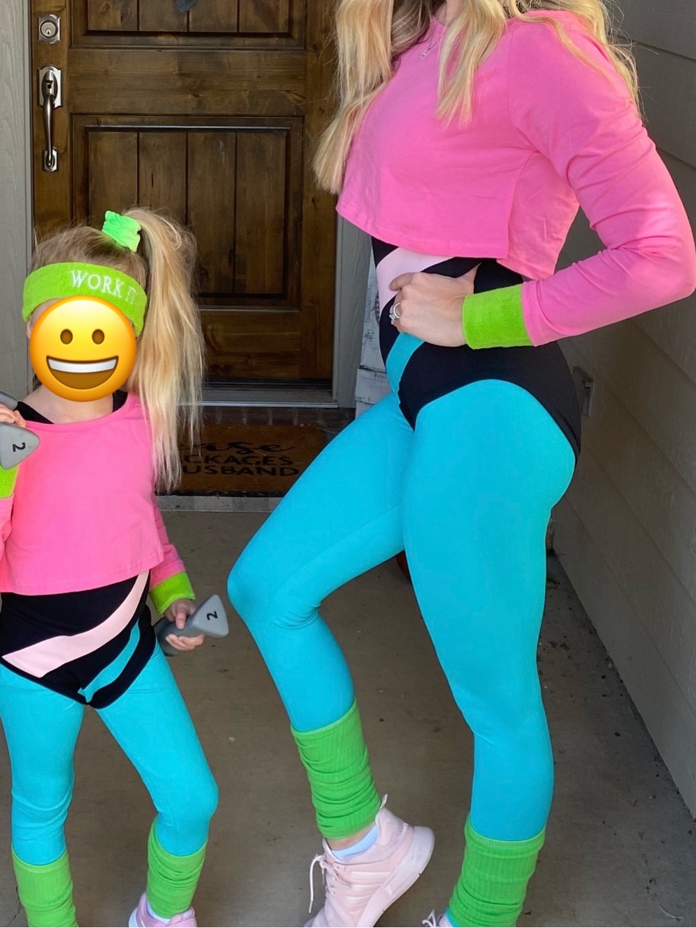 80s workout costume 
Bright Turquoise High-Waist Leggings with bodysuit
